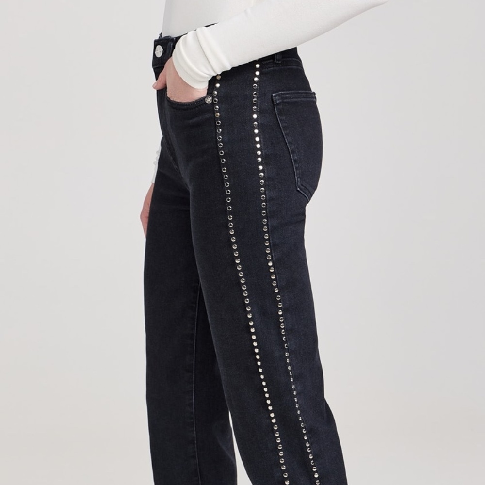 FRAME Women's Jeans Le Sleek Straight High Rise Astronaut Black Studded Sz 25 - Picture 3 of 16